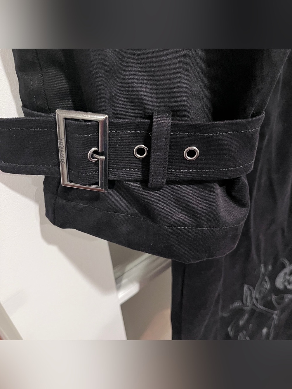 NWT Disturbia Poe Embroidered Black Belted Trench Coat Sz 8 Goth Grunge - Picture 9 of 15